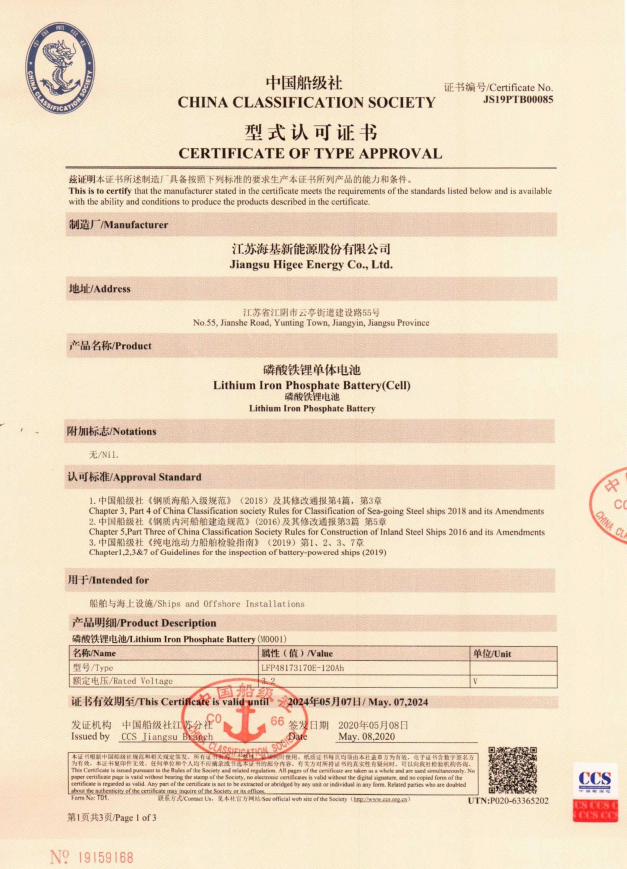 China Classification Society Type Approval Certificate